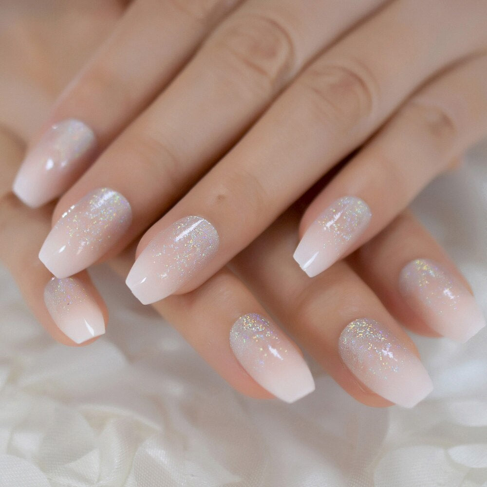 Glitter Nude Nails with Gloss Finish
